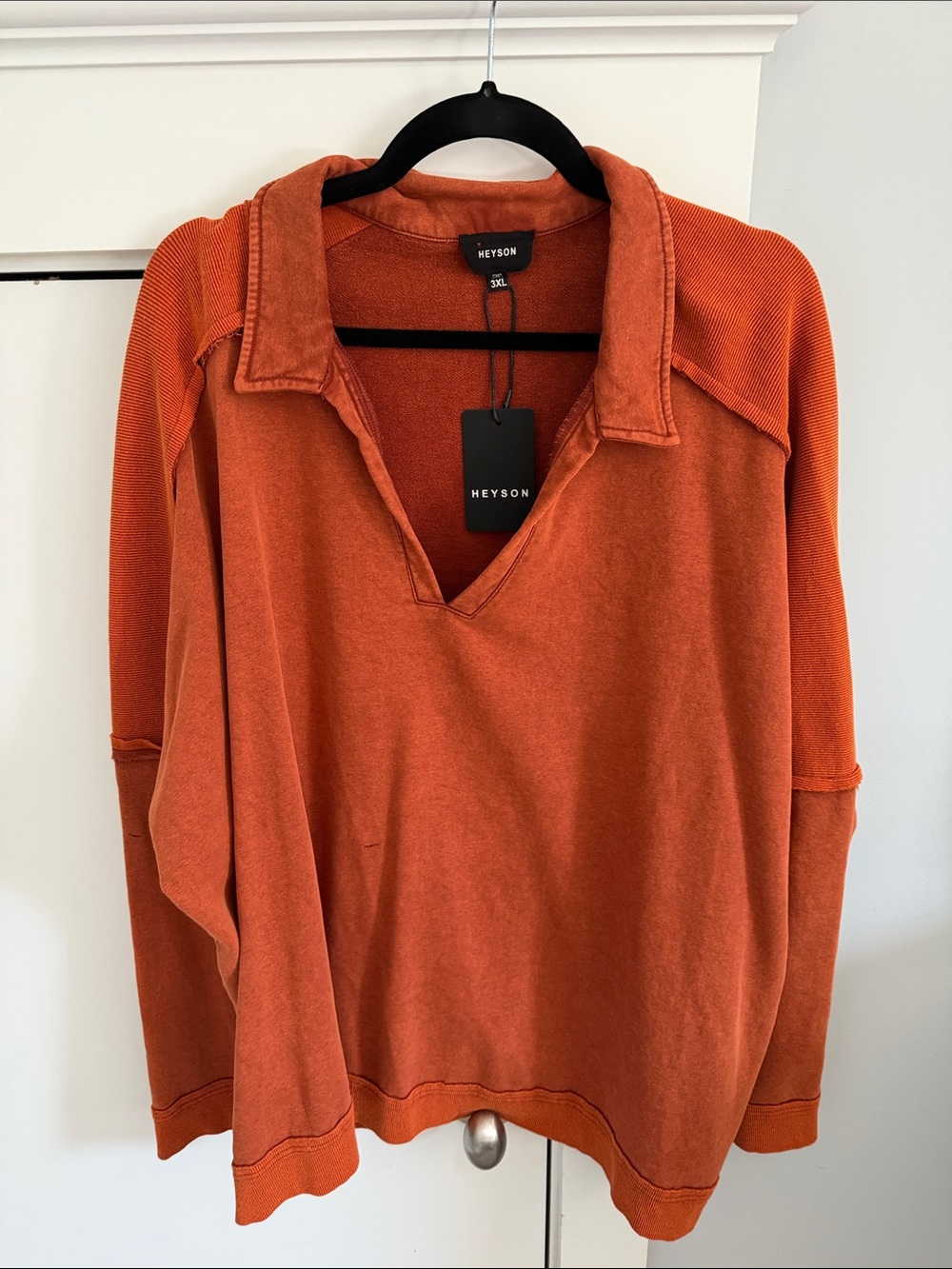 Heyson Women's V-Neck Collared Pullover Sweater — Burnt Orange